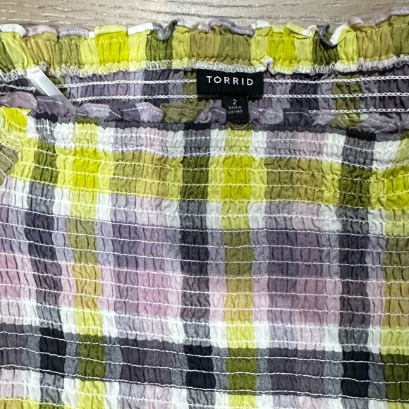 Torrid Multi Plaid Smocked Off Shoulder Peplum Top Size 2X - Picture 2 of 6